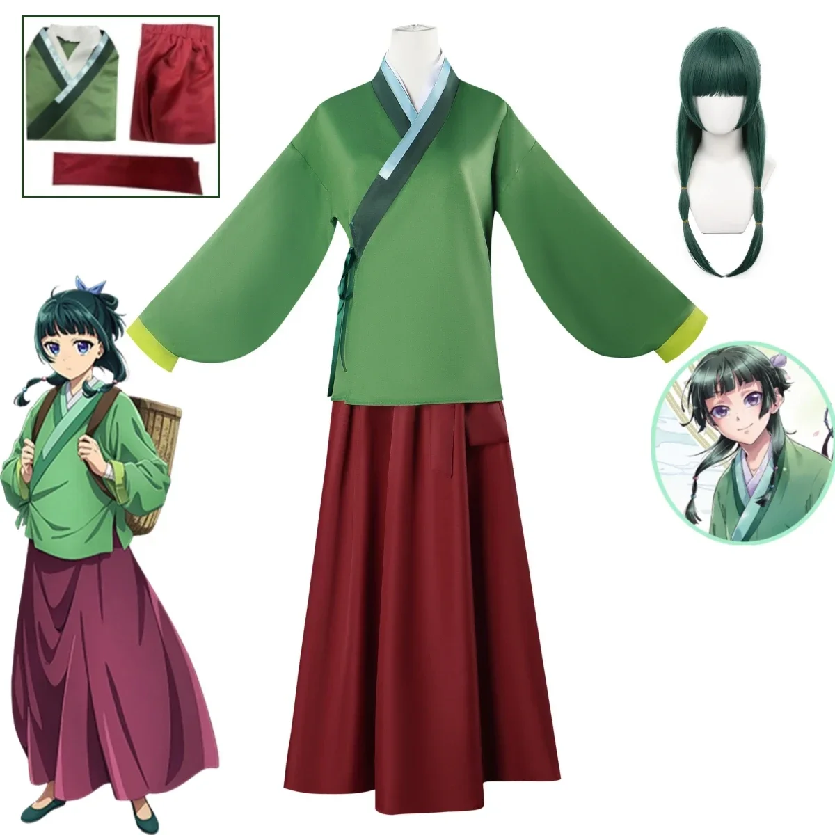 Anime The Apothecary Diaries Rock Gaun Maomao Kostum Cosplay Green Gonna Dress Carnival Party Halloween Antique Women'S Wear