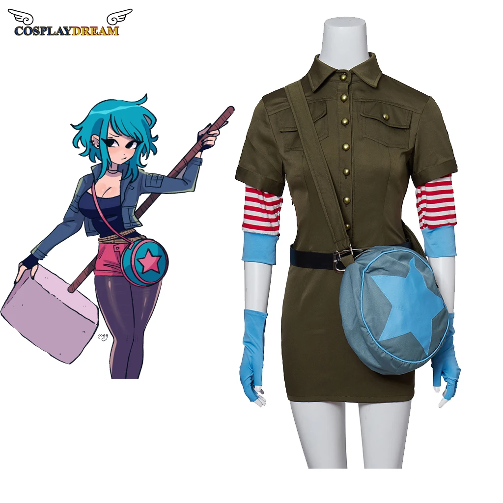 Scott Pilgrim Costume Ramona Flowers Cosplay Sexy Cargo Dress Outfit Con Star Circle Messenger Bag Suit For Women