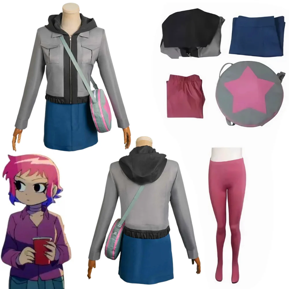 Scott Pilgrim Decolla Ramona Flower Cosplay Costume Donna Fantasia Uniforme Pantaloni Cappotto Borsa Abiti Halloween Carnival Suit