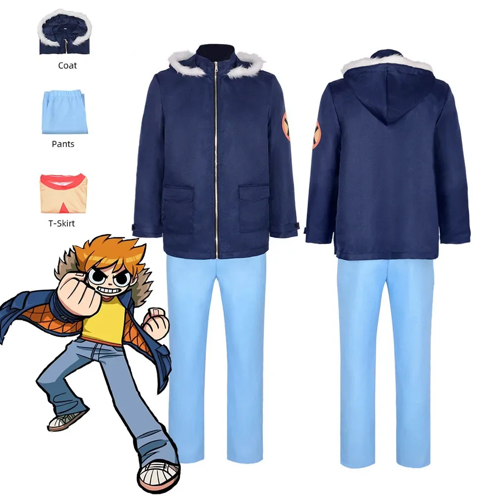 Scott Pilgrim Costume Decolla Scott Cosplay Scott Pilgrim Jacket Costume Per Uomo Cappotto Pantaloni Travestimento Halloween Carnival Suit