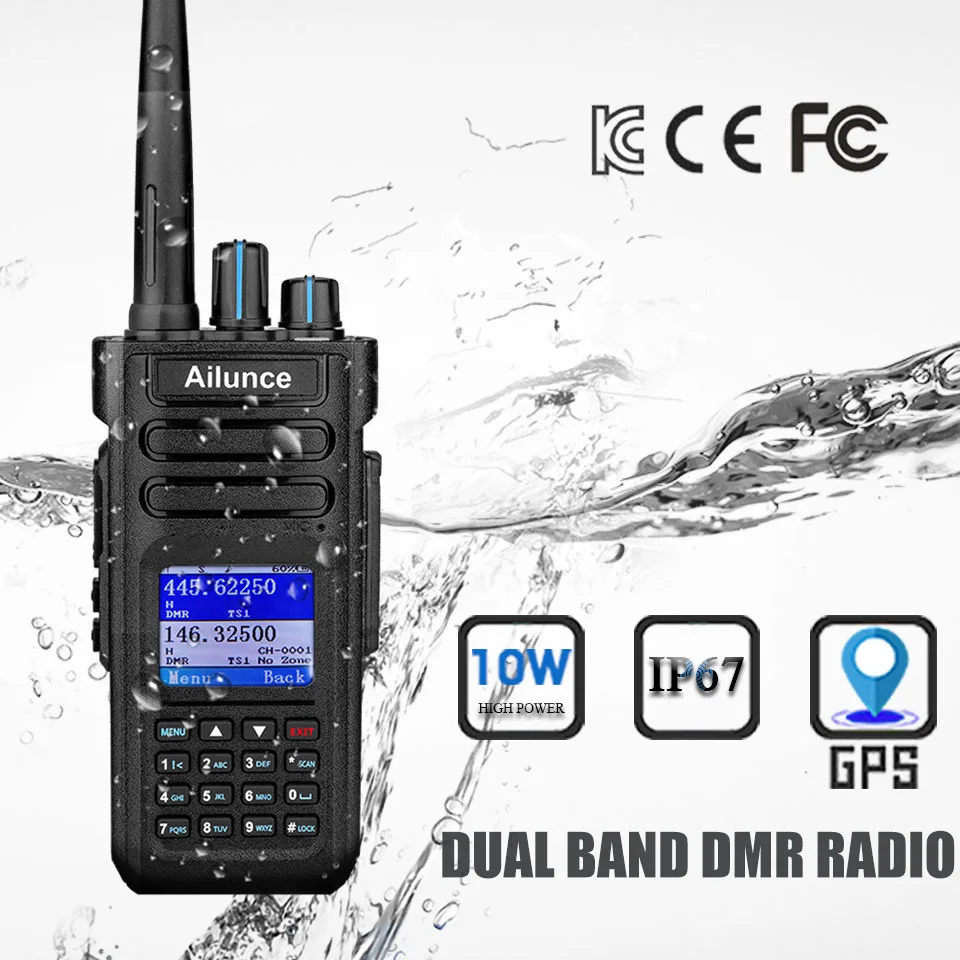 Ailunce 10W Dmr Scanner Gps Radio Bidirezionale Ip67 Impermeabile 2900Mah Dual Band Walkie Talkie Digitale Hd1
