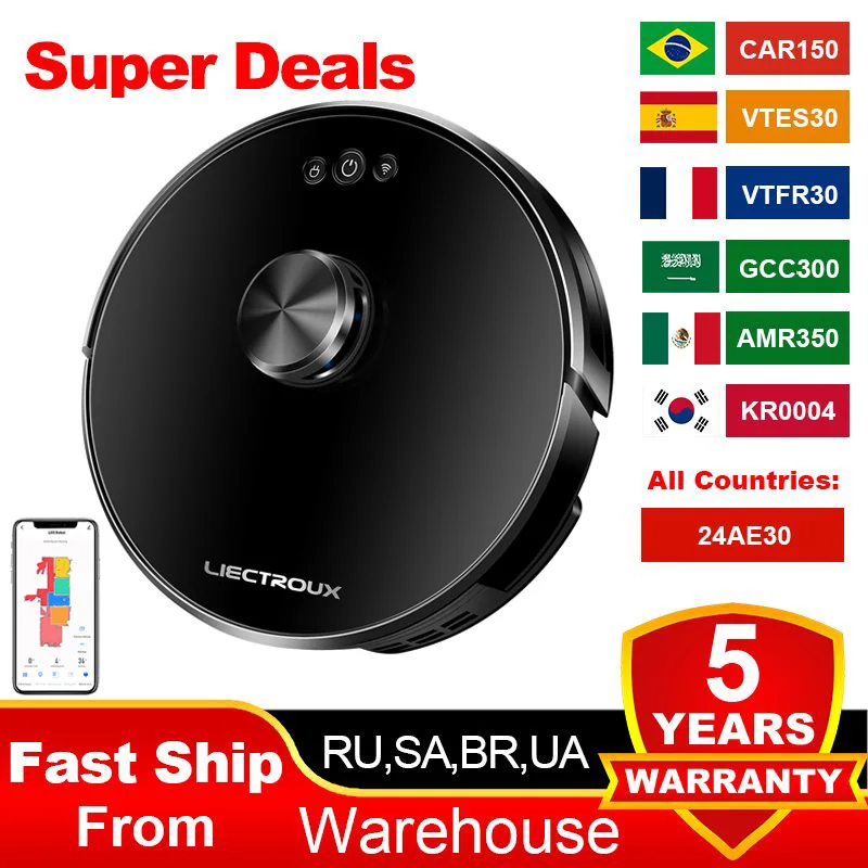 (Codice Promozionale:24Ae30) Liectroux Xr500 Robot Aspirapolvere, Navigazione Laser, Aspirazione 6500Pa, Mappa Multi-Pavimento, Straccio Bagnato A For