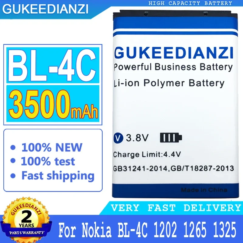 Batteria Gukeedianzi Bl-4C Per Nokia, 3500Mah, 1365, 1325, 2650, 2652, 3108, 3500C, 5100, 6066, 6088, 6101, 6102, 6103, 6131/6125