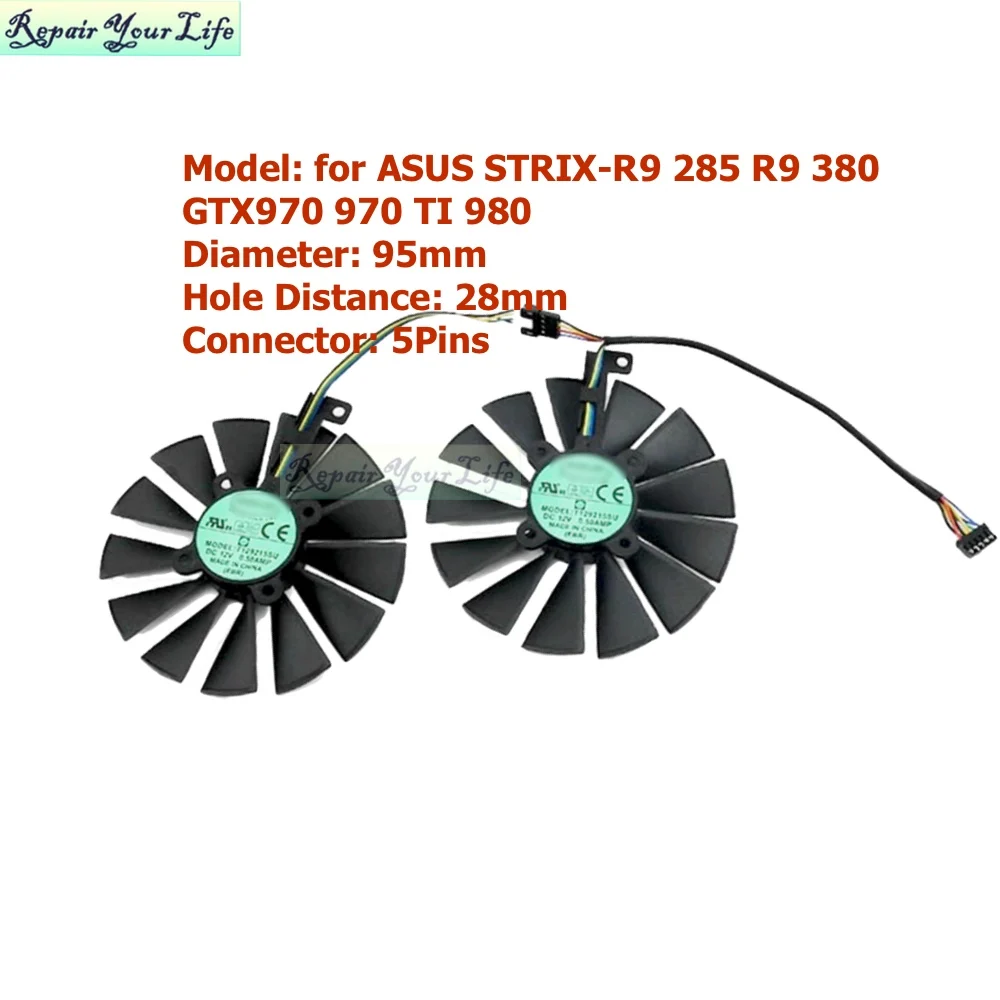 Pld10015S12H 95 Millimetri Vga Gpu Ventole Di Raffreddamento Per Asus Gtx970 Gtx 970 Ti 980 780 Strix-R9 285 380 Fd10015H12S Fd9015U12S Dc12V 5 Spilli