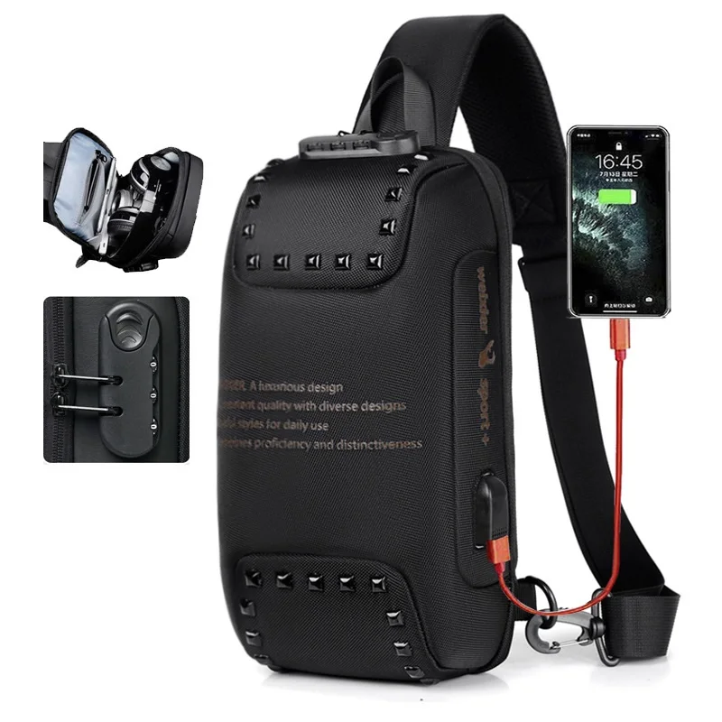 New Sling Backpack With Usb Charging Port Sacoche Homme Luxe Anti-Theft Crossbody Bags For Men Chest Bag Casual Shoulder Bag