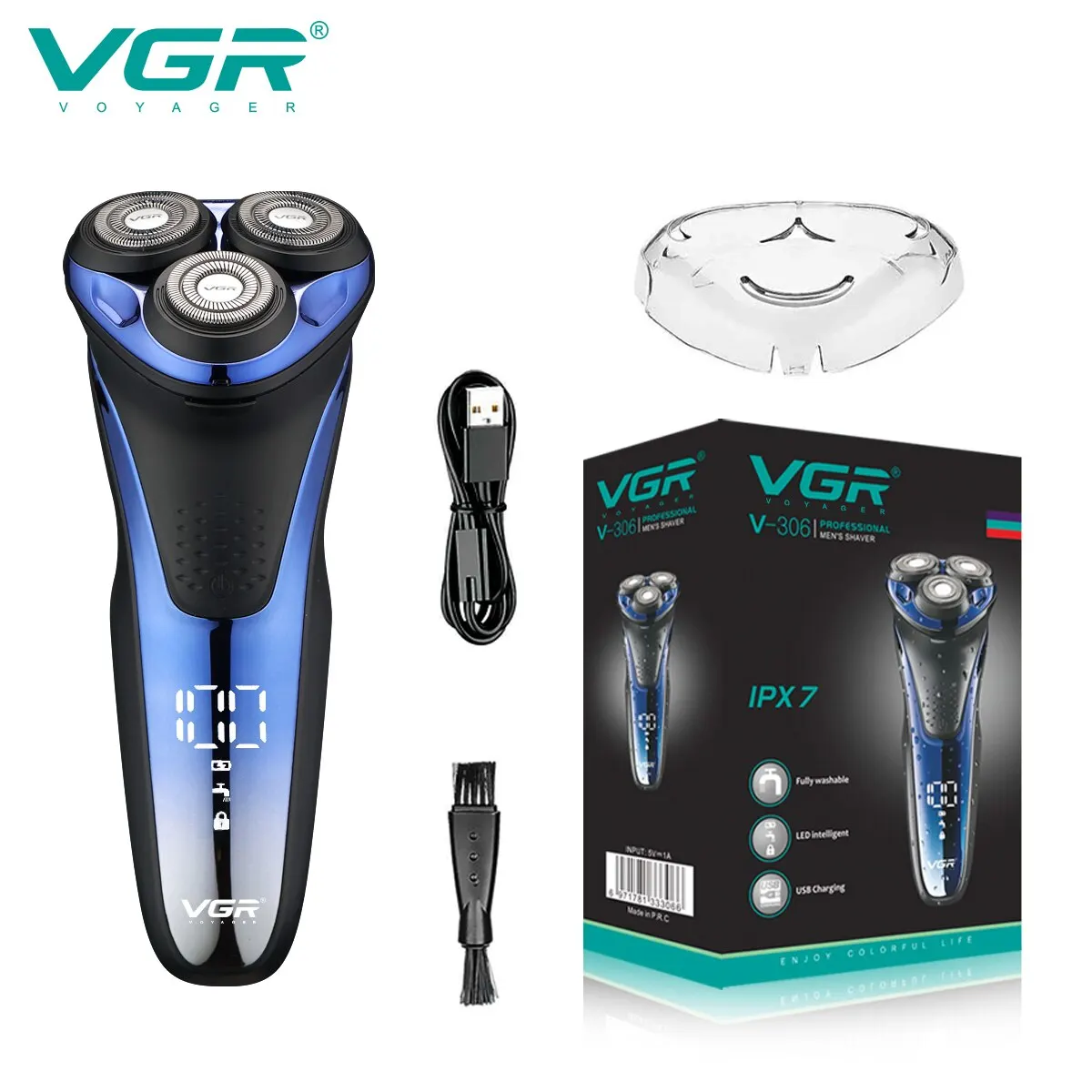 Vgr Rasoio Elettrico Rasoio Professionale Impermeabile Barba Trimmer Rotativo 3D Galleggiante Rasatura Ricaricabile Elettrico Per Gli Uomini V-306