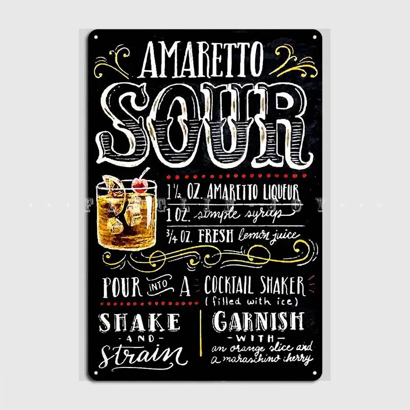 Amaretto Acido Cocktail Bar Targa In Metallo Cucina Retrò Cinema Cucina Poster Targa In Metallo Poster