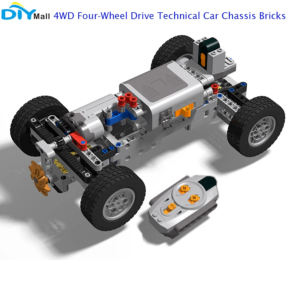 4Wd A Quattro Ruote Motrici Technical Car Chassis Bricks Moc Parts Ir Remote Control Reciever M Servomotore Aa Battery Box Per Legoeds