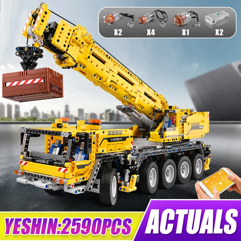 Mold King 13107 Technical Mobile Crane Truck Moc-0853 Building Blocks Escavatore Telecomandato Modello Di Auto Giocattoli Per Ragazzo