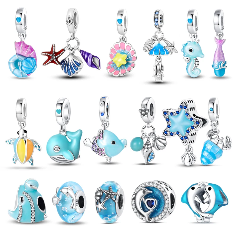 Fruit Charm Ocean Series Mermaid Starfish Turtle Shells Hearts Bead Per Originale Pandora Bracciale In Argento Sterling 925 Regalo Fai Da Te