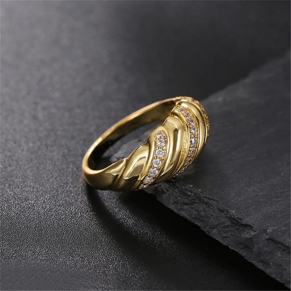 Fashion Cz Twisted Croissant Ring Gioielli Vintage Minimalista Chunky Rings Stacking Band Jewelry Statement Ring