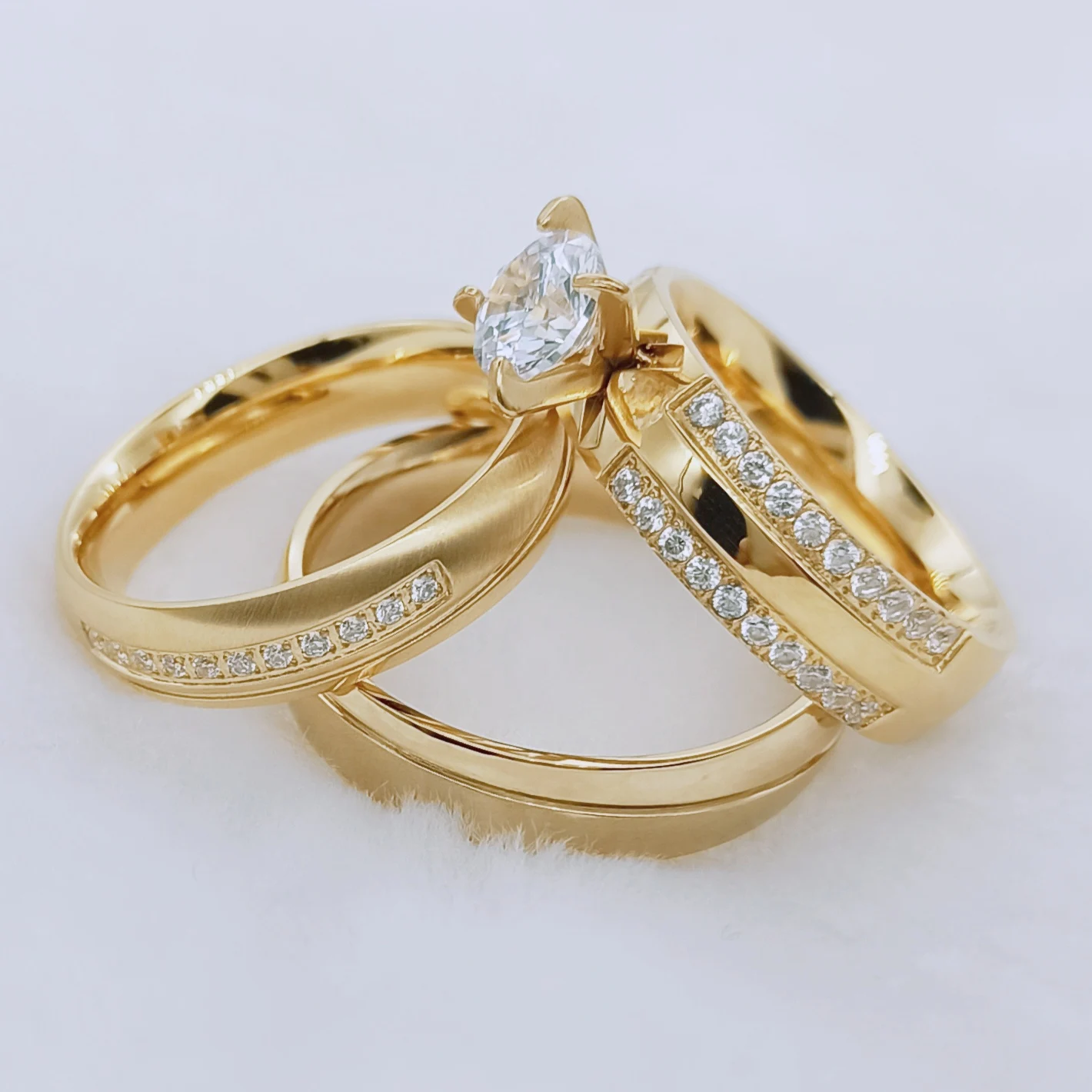 3 Pezzi Coppia Fedi Nuziali Set Per Donna Uomo Love Alliance Cz Diamond Fidanzamento Gioielli Da Sposa Fedi Nuziali Placcato Oro 18 Carati