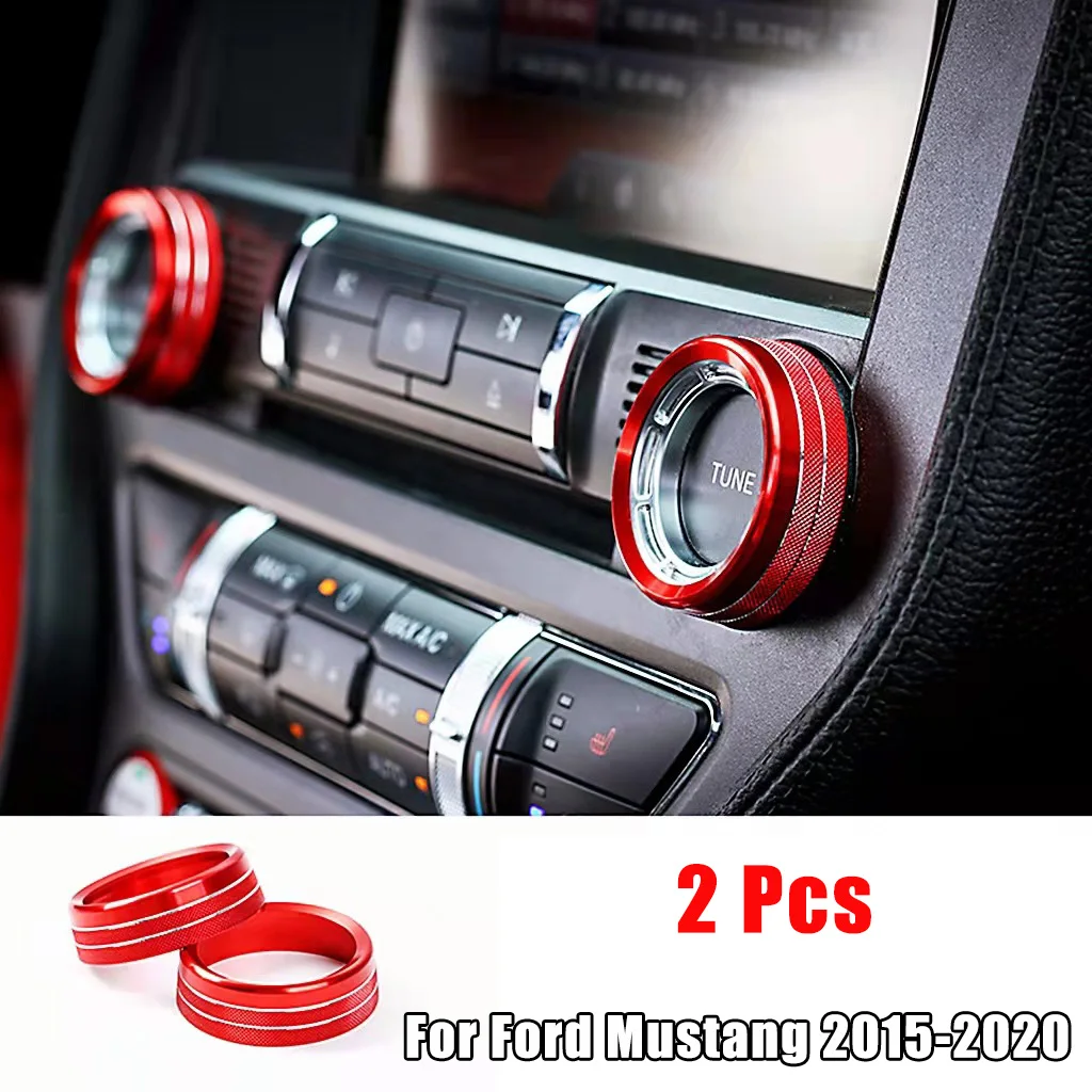 2Pcs Aria Condizionata Anelli Manopola Radio Pulsante Interruttore Di Controllo Ac Copertura Anello Decorativo Per Ford Mustang 2015-2020 Trim Audio