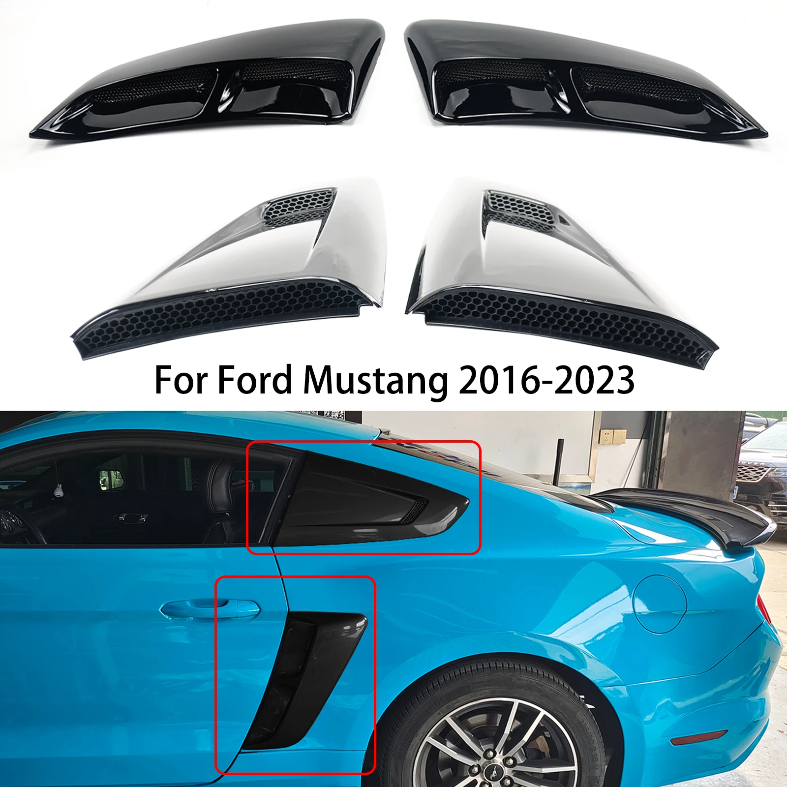 Car Side Scoop Vent Louver Winodw Shutter Per Ford Mustang 2015-2022 Fender Cover Trim Accessorio In Fibra Di Carbonio Look Nero Lucido