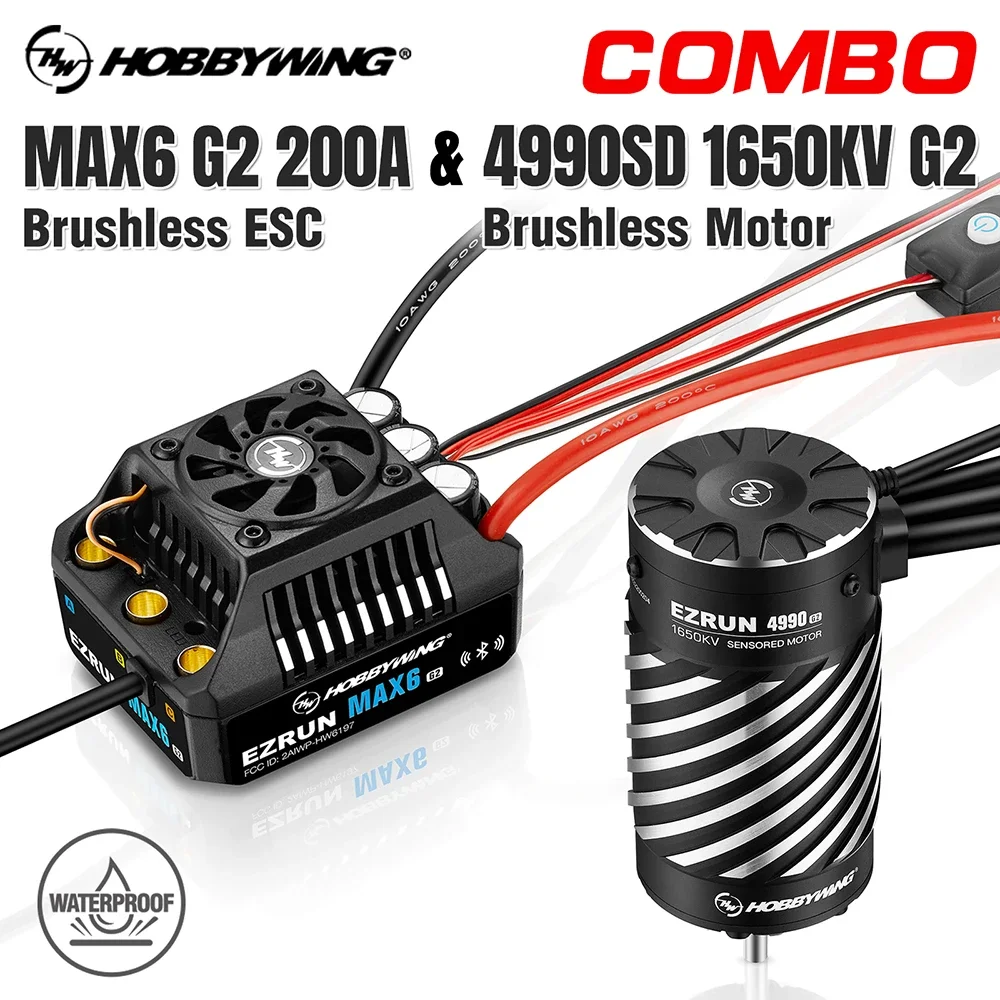 Hobbywing Ezrun Max6 G2 Esc 200A Waterproof Brushless 3-8S Lipo 4990 1650Kv G2 Motor Combo Set Per 1/6 1/7 1/8 Rc Car