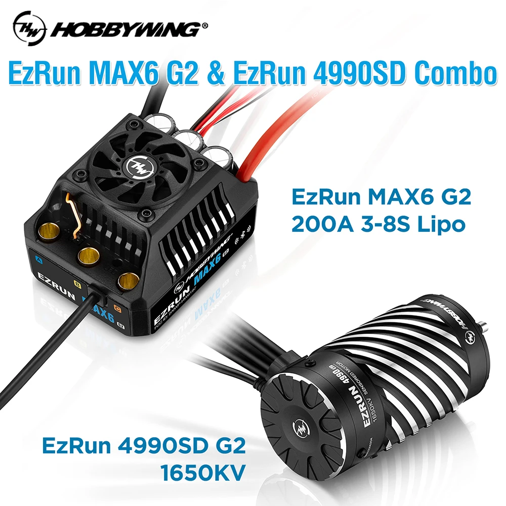 Hobbywing Ezrun Max6 G2 Esc 200A Waterproof Brushless 3-8S Lipo 4990 1650Kv G2 Motor Combo Set Per 1/6 1/7 1/8 Rc Car