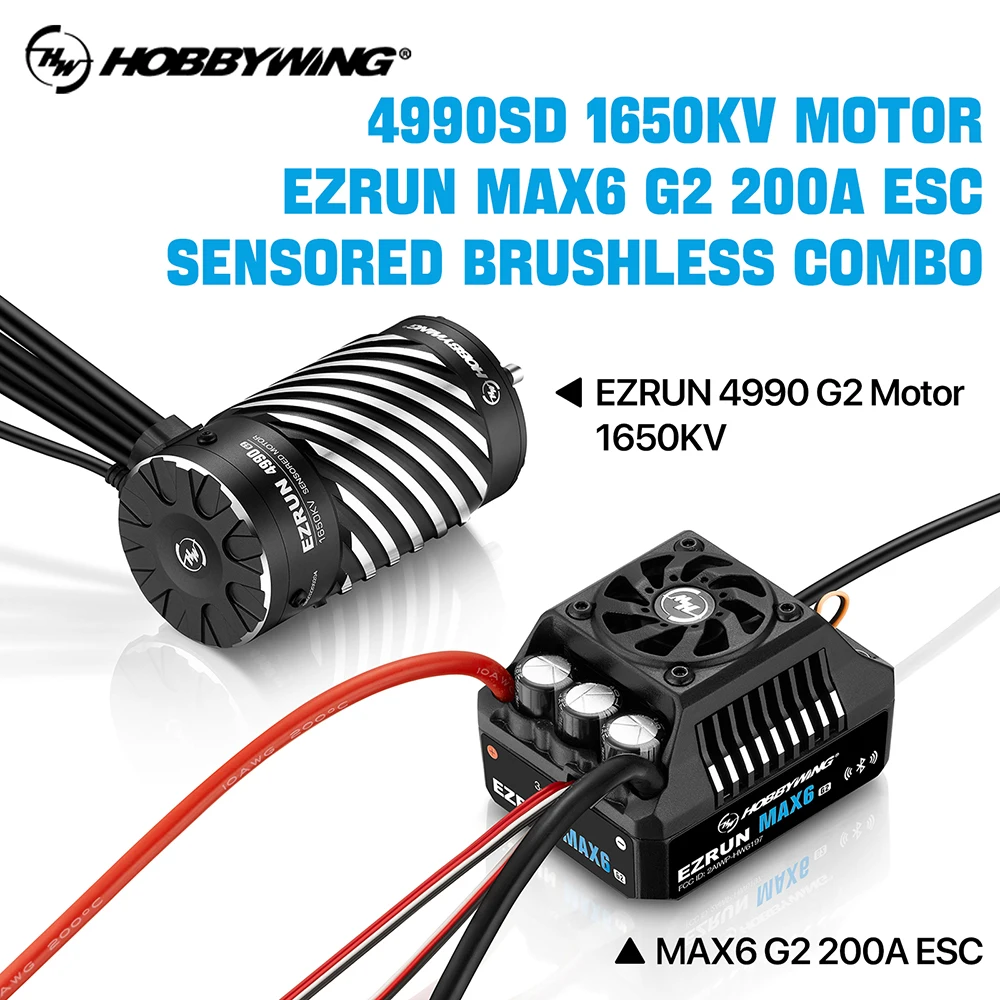 Hobbywing Ezrun Max6 G2 Esc 200A Waterproof Brushless 3-8S Lipo 4990 1650Kv G2 Motor Combo Set Per 1/6 1/7 1/8 Rc Car