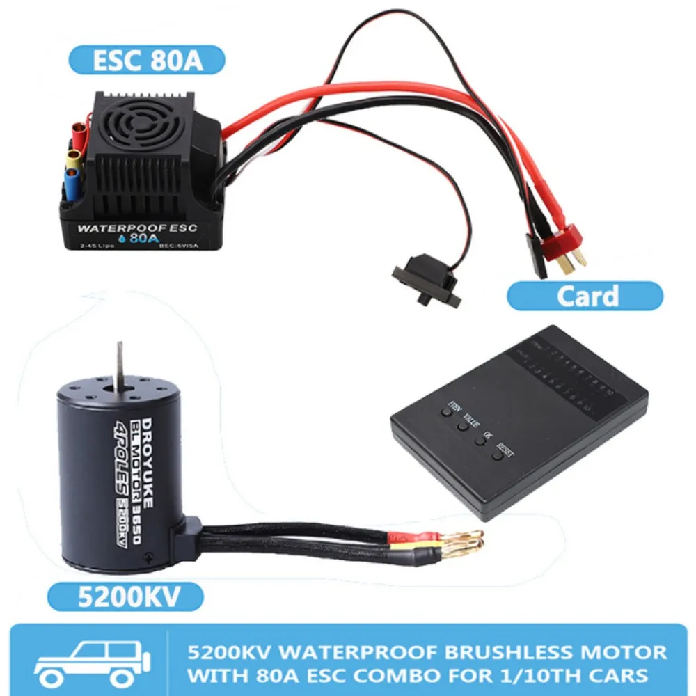 Nuovo Bl3650 5200Kv Motore Brushless 60A 80A Impermeabile Esc Programmer Card Combo Set Per 1:8 1:10 Rc Car Crawler Rc Boat Part