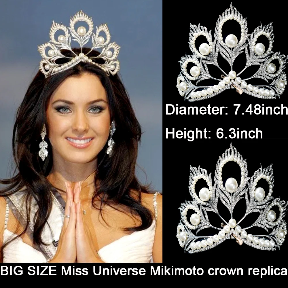 Legy Design Big Size Regolabile Perle Bianche Strass Miss Universe Mikimoto Crown Replica Accessori Per Capelli
