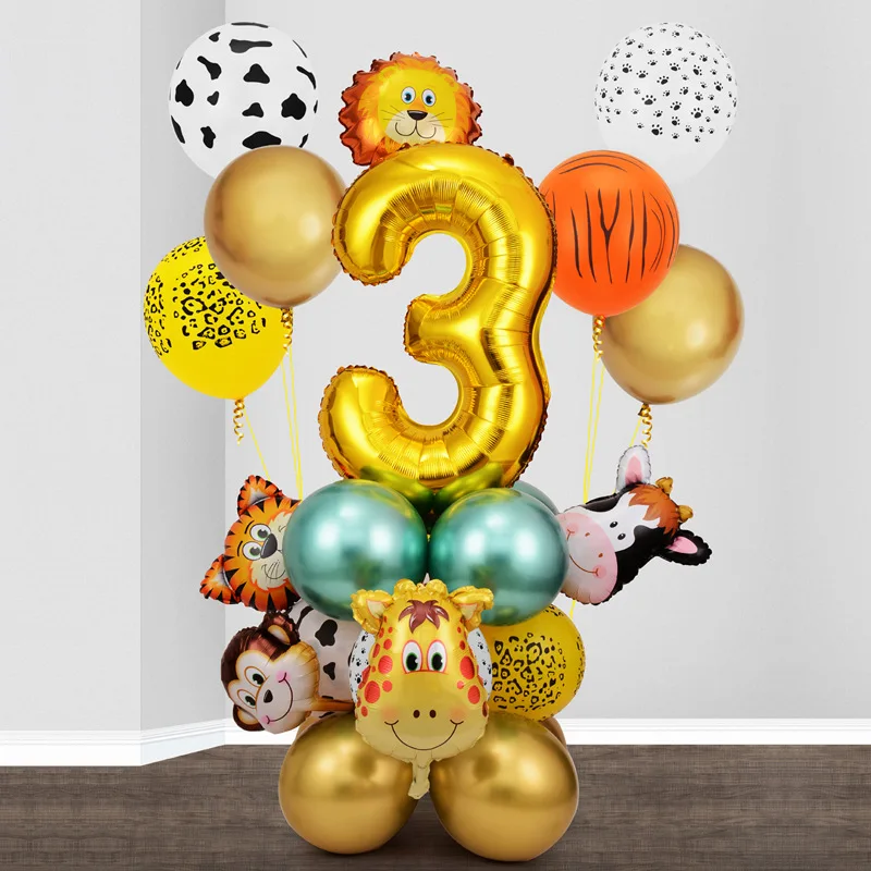 1 Set Jungle Safari Animal Elio Balloons Lion Tiger Giraffa Printed Latex Ball For Baby 1-9Th Birthday Party Decors Supplies