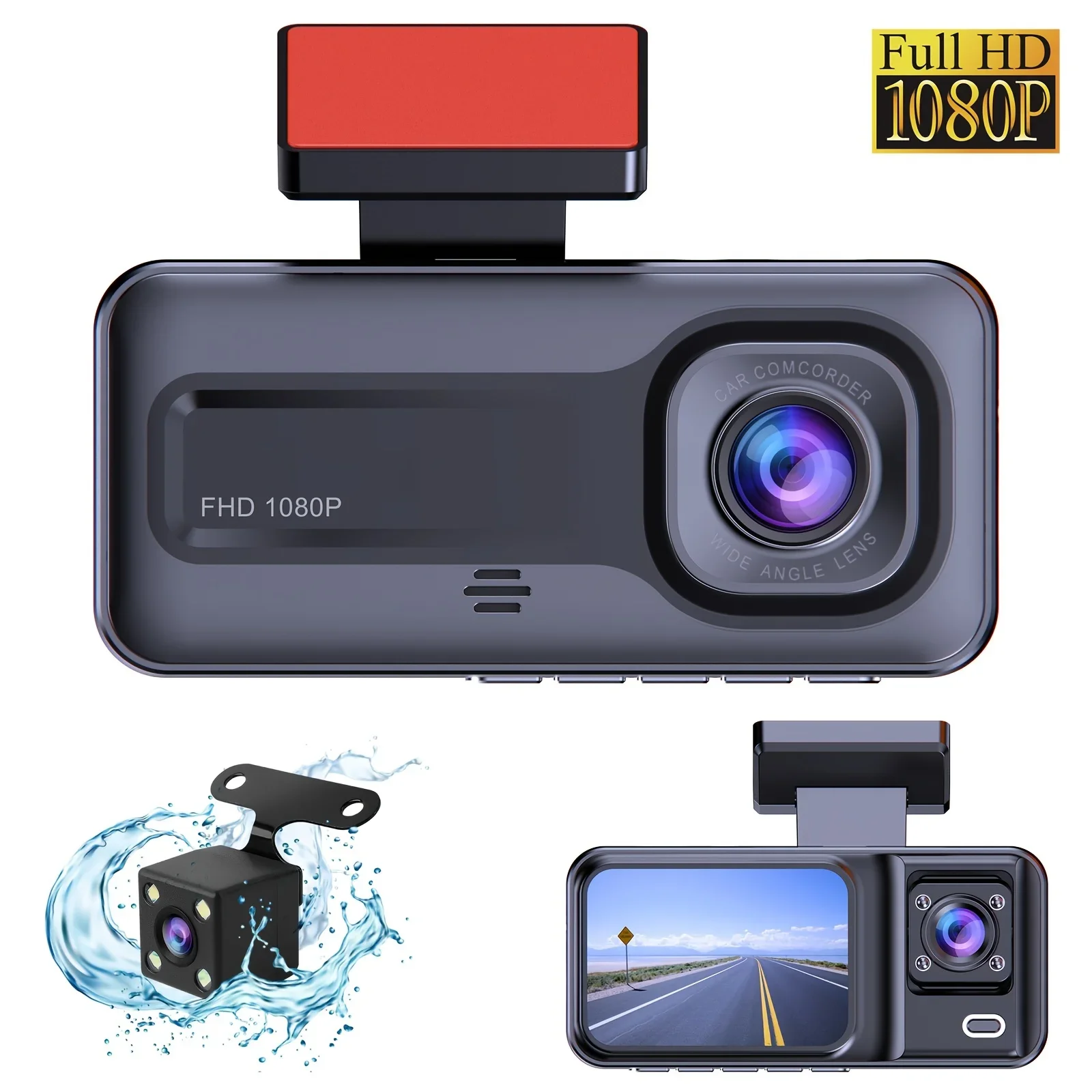 Dash Cam Anteriore E Posteriore E Interno 1080P Full Hd 3 Vie Dash Cam 3 Telecamere Vidoe Recorder Black Box Con 3 Telecamere