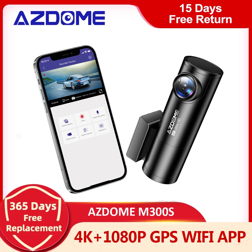 Azdome M300S Dash Cam 4K + 1080P Fotocamera Posteriore Obiettivo 800Mp Gps Integrato Wifi Car Dvr Controllo Vocale Car Dvr Visione Notturna