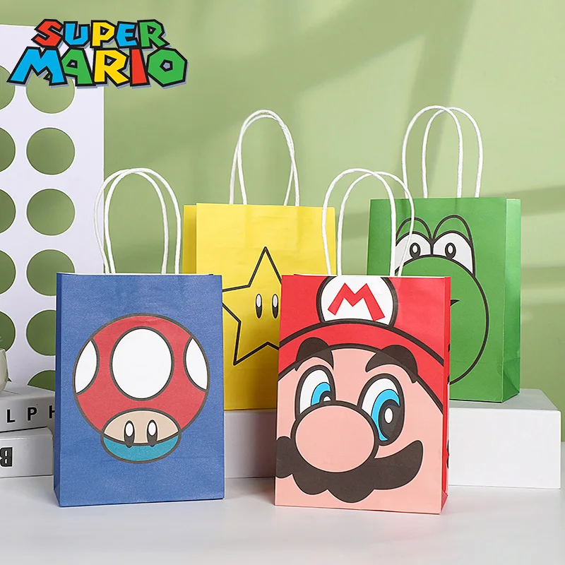 Sacchetti Regalo Super Mario Bros Cartoon Anime Carta Kraft Pakcaging Candy Handheld Bag Cartoon Packing Forniture Per Feste Di Compleanno Per Bambini