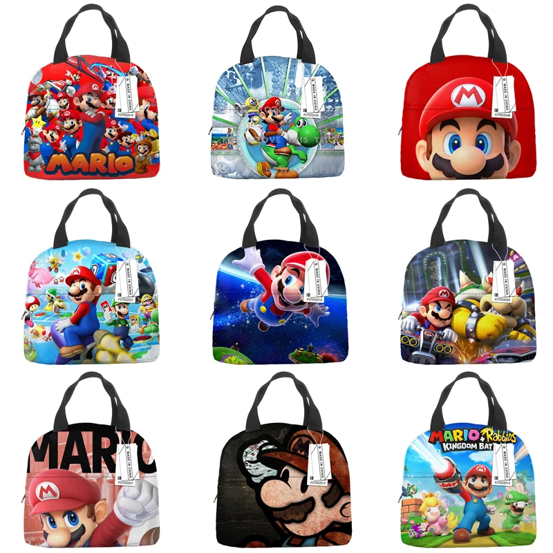 Super Mario Bros Lunch Box Anime Portable Handheld Bento Bag Kids Tote Food Picnic Bag Cartoon Student Addensato Cute Lunch Bag
