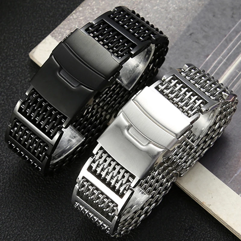 20Mm 22Mm 24Mm Qualità Milanese Shark Mesh Micro Regolare Doppia Fibbia Di Assicurazione Per Omega Watch Band Aviator Japan Scott