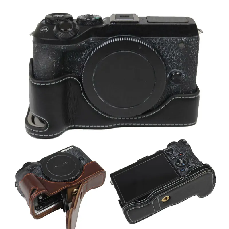 Nuovo Disegno Del Cuoio Genuino Della Cassa Della Macchina Fotografica Metà Del Corpo Della Copertura Per Canon Eos M6 Ii Eosm6 Ii, Eos M6 Mark Ii Eos