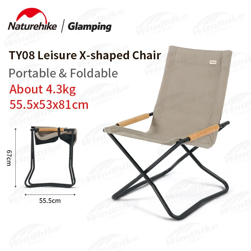 Naturehike Glamping Sedia Pieghevole A Forma Di X Cuscinetto In Lega Di Alluminio 120Kg Schienale Poltrona Sedia Da Esterno Portatile Con Schienale Da