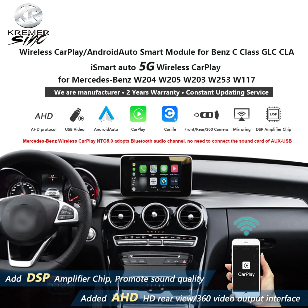 Wireless Apple Carplay Androidauto Retrofit Per Mercedes Benz Classe C Glc Cla Ksmart Auto W204 W205 W203 W253 W117 Controllo Siri