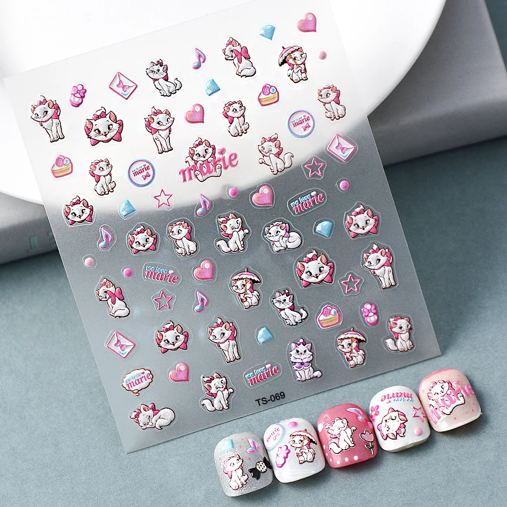 Pink Cat Cute Kawaii Nail Sticker Cartoon Cat Lover Stickers Autoadesivo Heart Star Diamond Nails Art Vivace Y2K Nail Tips