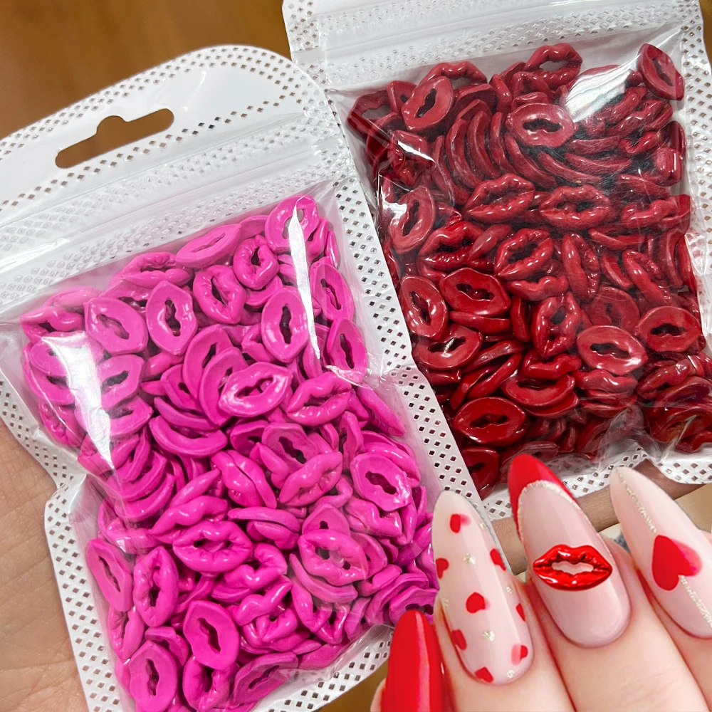3D Pink/Red Lips Love Valentine Nail Charms Lover Heart Alloy Design Jewelry Nails Art Manicure Decoration