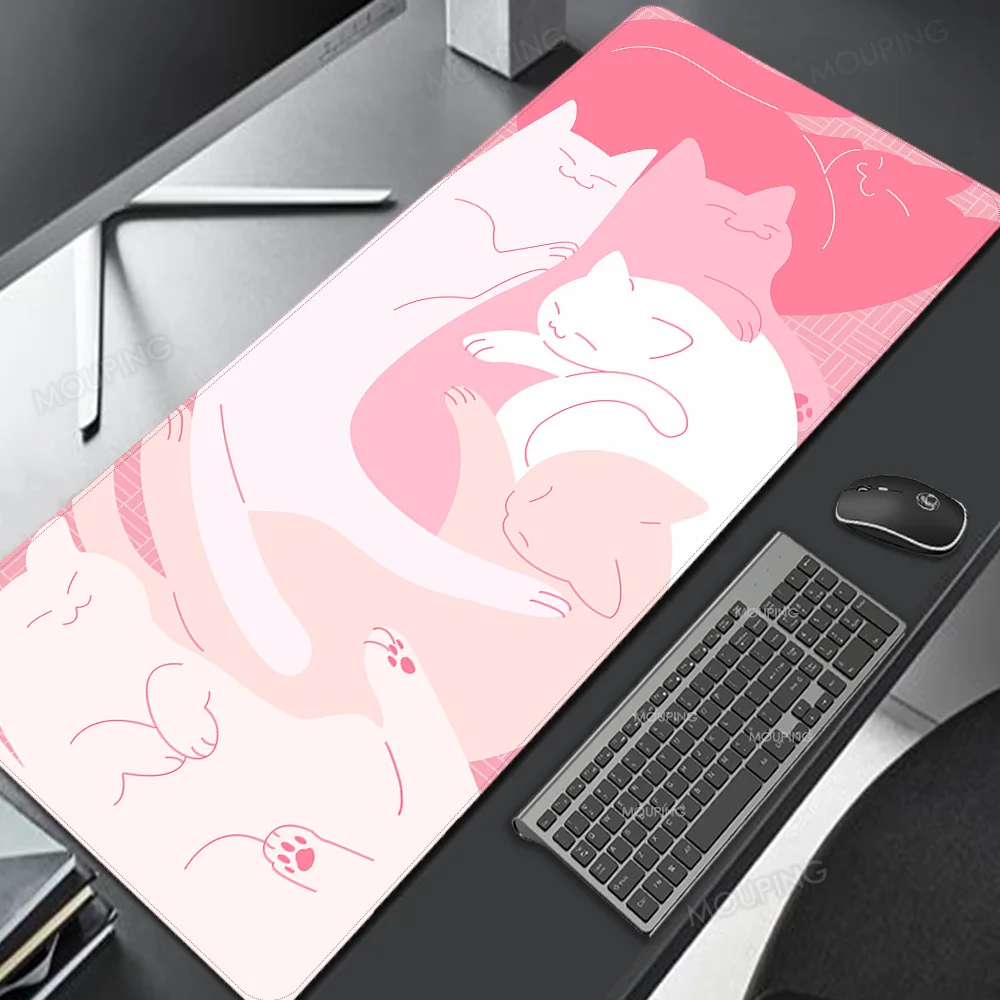 Pink Mousepad Cute Sleeping Cats Deskmat Regalo Per Kitten Lover Cat Children Animal Pet Large Mouse Pad Home Office Computer Pad