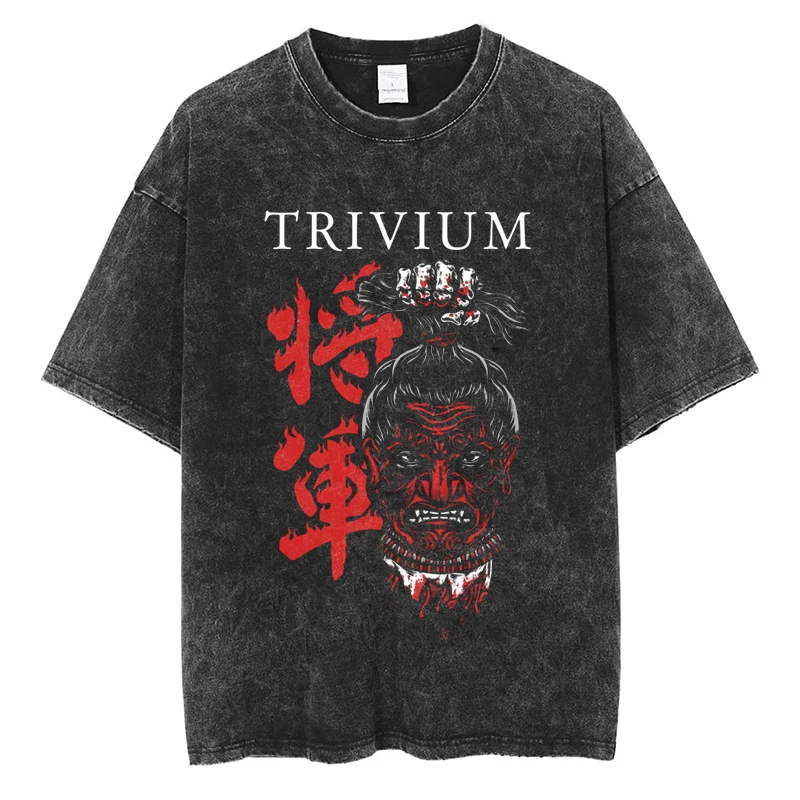 Rock Trivium Shogun Album T-Shirt Cotone Di Qualità Oversize Vintage Nero Manica Corta Tees Moda Uomo Donna Hip Hop Streetwear