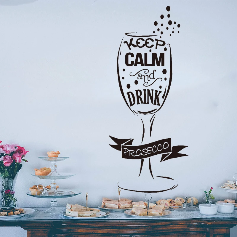 Modern Keep Calm And Drink Prosecco Wine Cup Wall Sticker Soggiorno Bar Inspirational Fun Quote Wall Decal Vinyl Home Decor