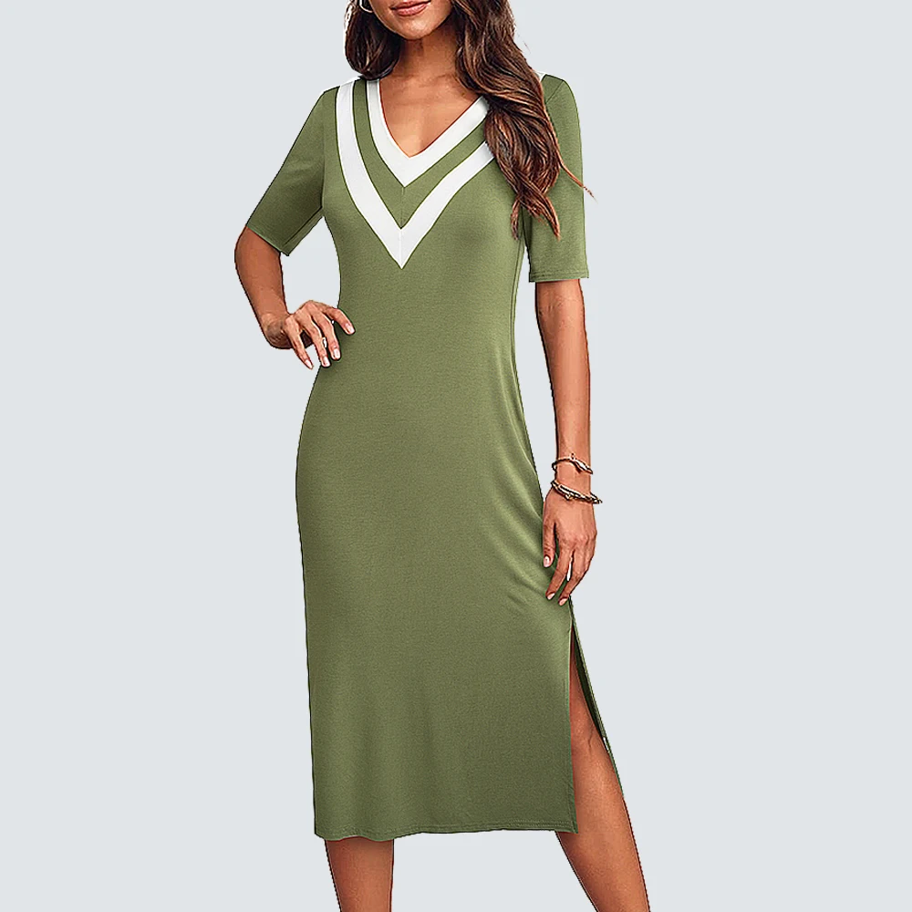 Summer Women Classy Colorblock Casual Holiday Fitted Midi Straight Shift Dress Ha229