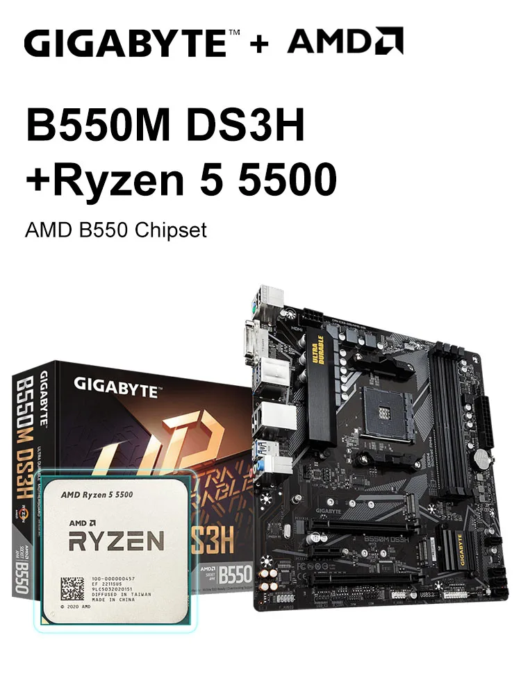 Gigabyte B550M Ds3H Nuovo Set Di Schede Madri + Amd Nuovo Processore Cpu Ryzen 5 5500 R5 5500 128G Ddr4 4266(Oc)Mhz M.2 Sata Micro-Atx