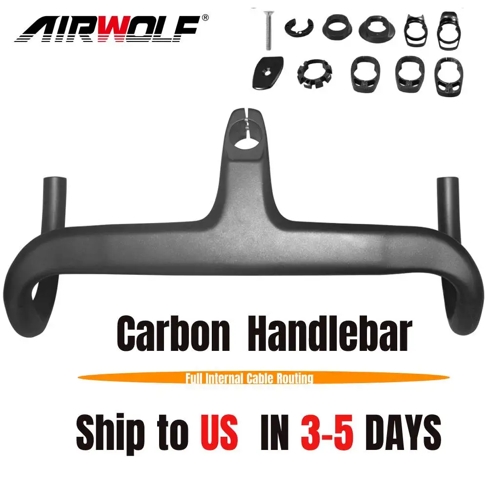 Attacco Manubrio Per Bicicletta In Fibra Di Carbonio Pieno Airwolf Integrato 28.6Mm Ud Matte Drop Bar Accessori Per Bici Da Strada Ghiaia