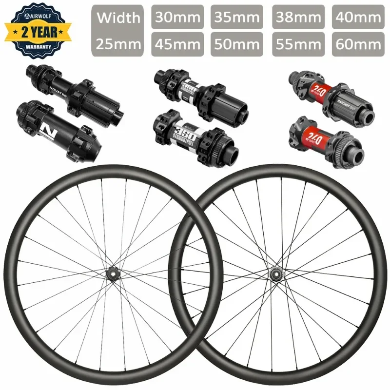 Airwolf Carbon Bike Wheelset 700C Road Carbon Disc Brake Rim Dt350 Center Lock Tubuless Copertoncino Ruote Ud 24H Ruote In Carbonio