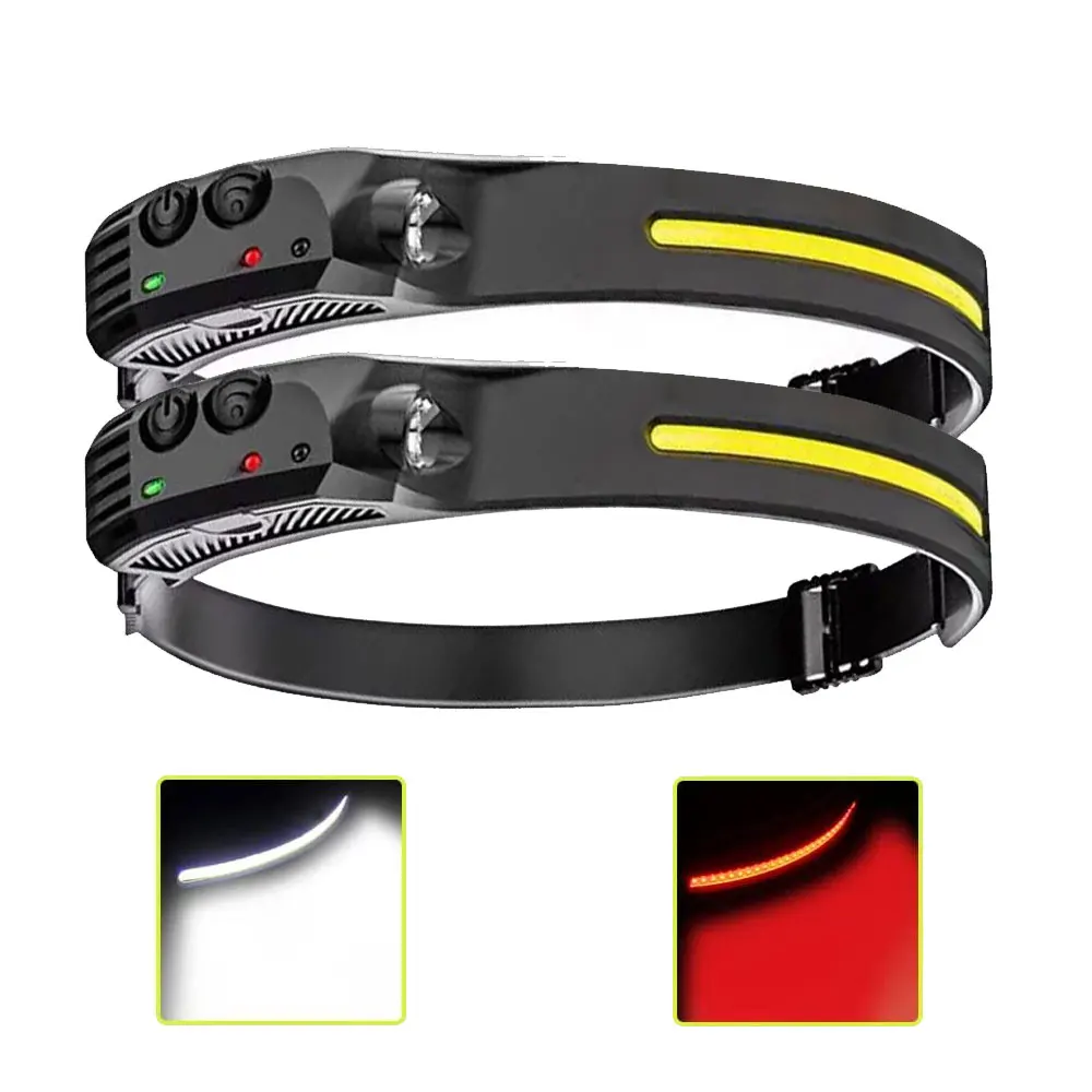 Sensore Faro Cob Xpe Led Head Lamp Torcia Usb Type-C Ricaricabile Flash Head Torch White Red Light Head Batteria Integrata