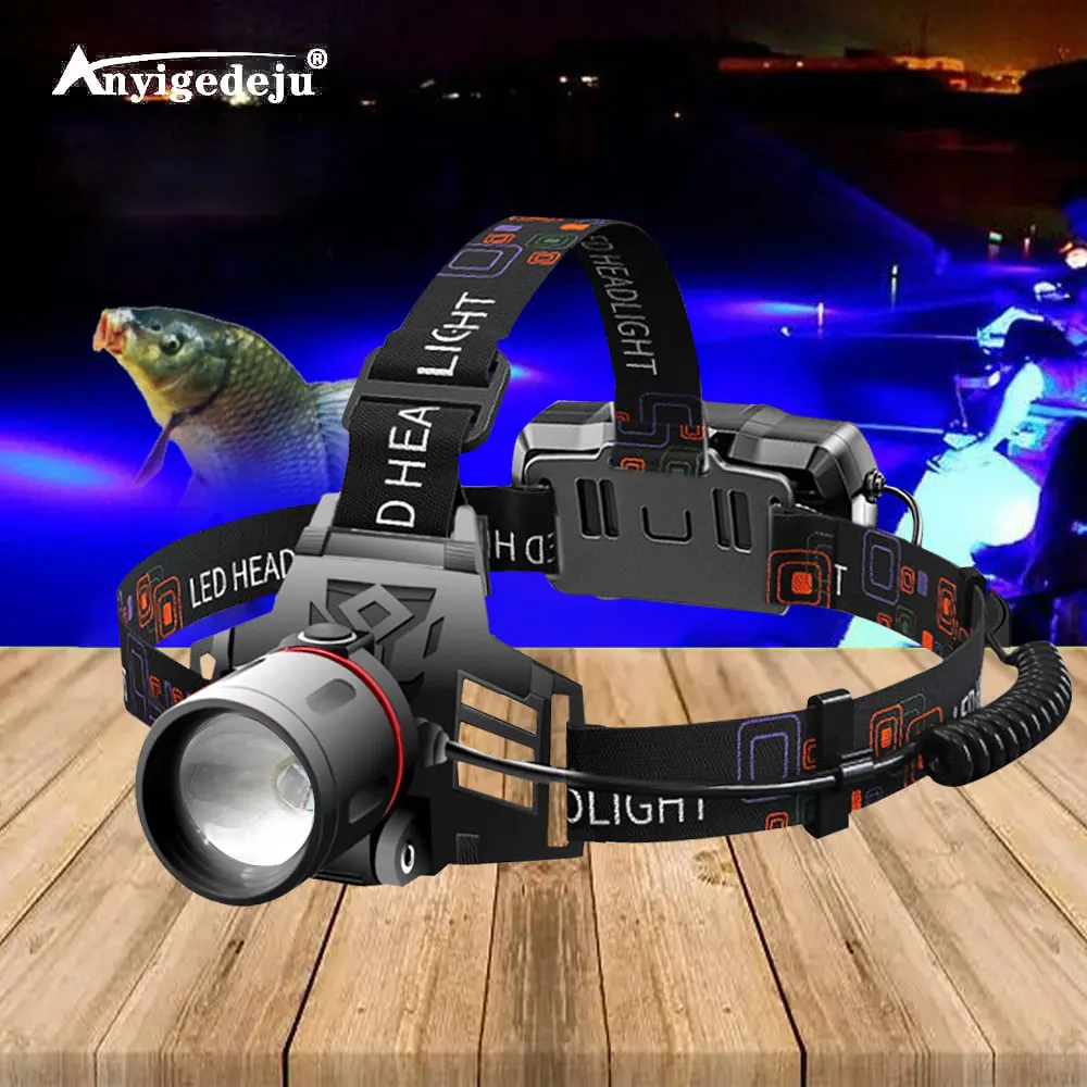 Xml T6 Led Mini Night Fishing Headlight High Powe Blue Headlight 18650 Usb Head Torch Catch Flash Fish Flashlight Lamp
