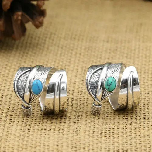 S925 Sterling Silver Retro Thai Argento Del Turchese Gli Uomini E Le Donne Piume Open Ended Anello Takahashi Kagura Gioielli Di Goro