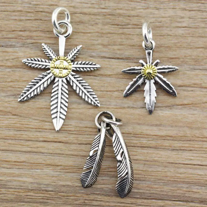 Takahashi Goro S925 Sterling Silver Retro Thai Accessori In Argento Ciondolo Piuma Originale Maple Leaf Pendente Di Uomini E Donne