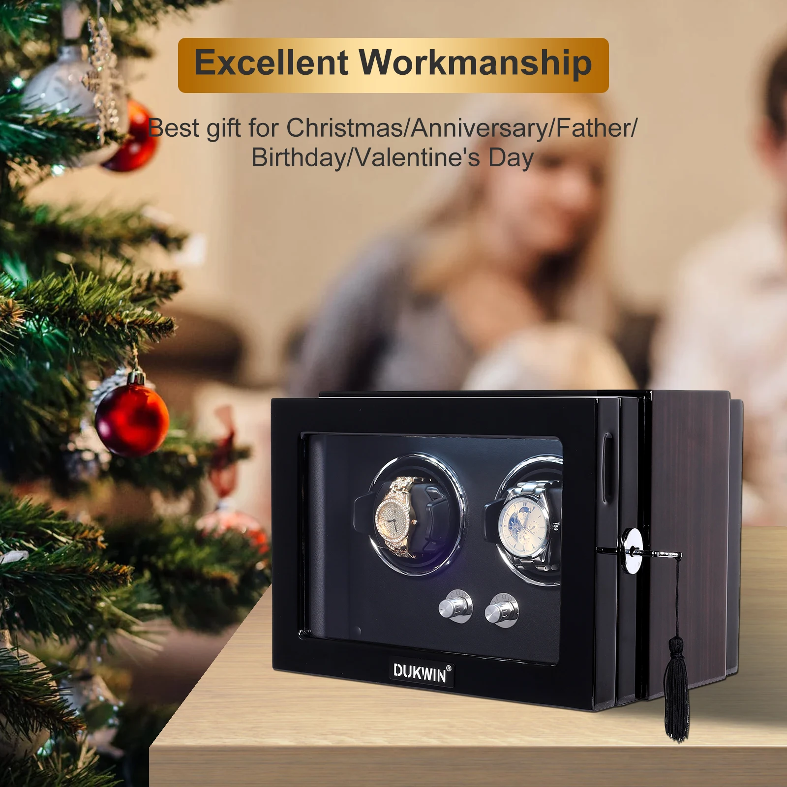 Avvolgitore Doppio Orologio Per Orologi Automatici 2 Rolex Box Storage Wood Con Luce A Led