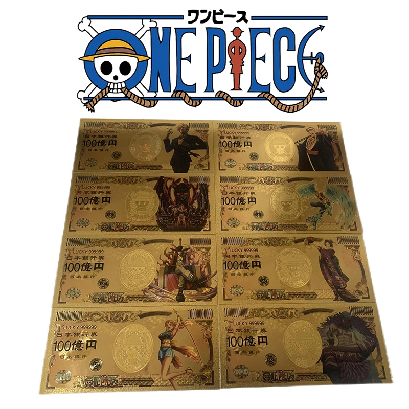 8Pcs One Piece Golden Commemorative Coin Onigashima Limited Set New World Series Set Collection Display Animation Figure Toys
