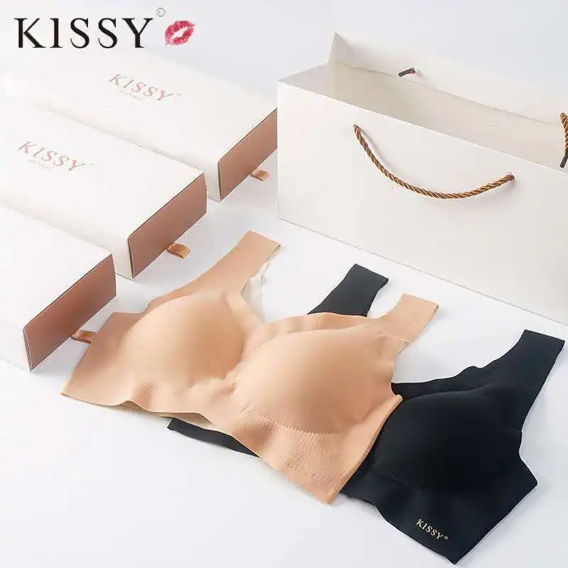 Kissy Underwear Authentic One-Piece Zero-Binding, No Trace, No Rims Gathered Yoga Bra Set For Women