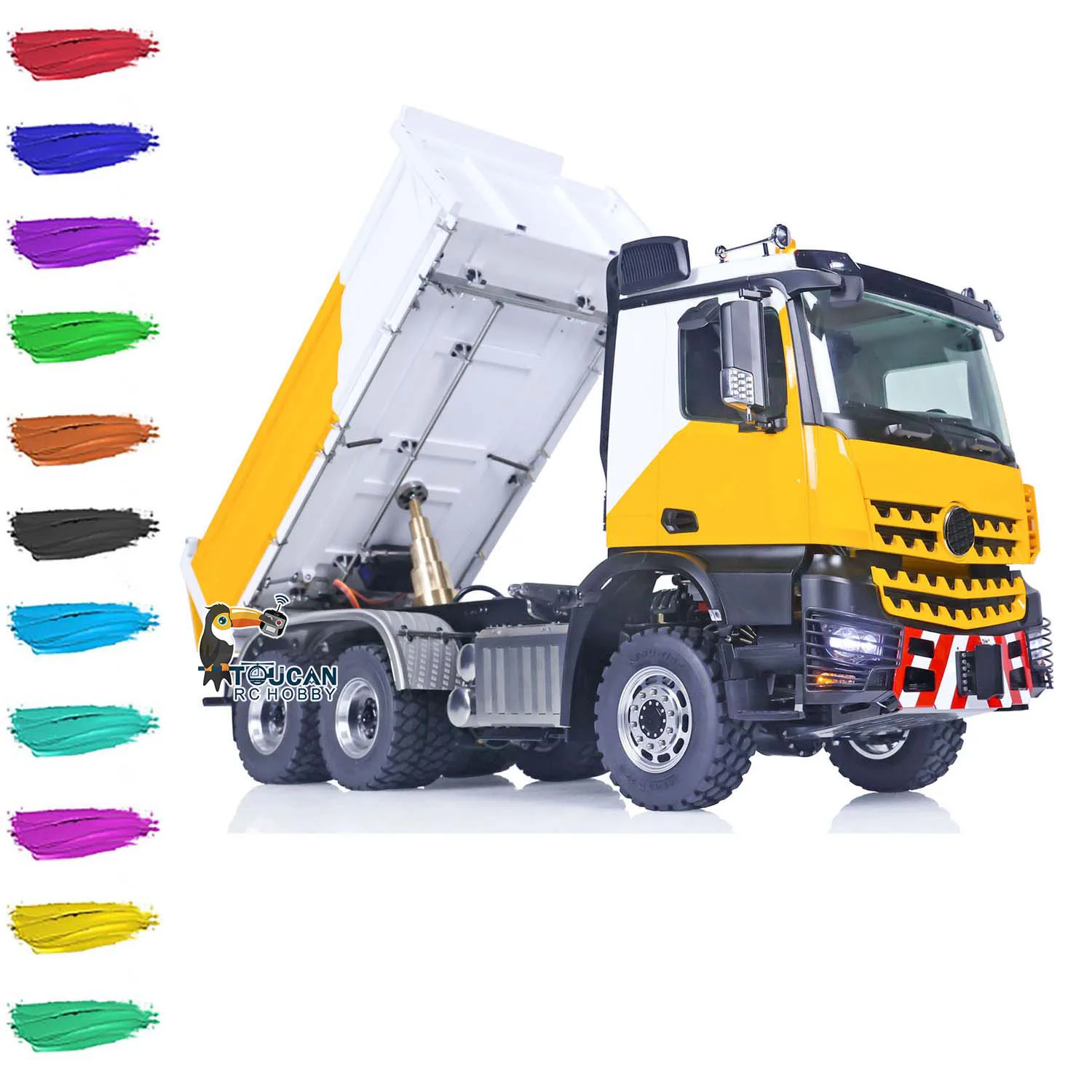 Lesu Metal 1/14 6X6 Rc Dumper Idraulico Con Telecomando Cabina K3363 3 Assi Ribaltabile Verniciato A 3 Vie Dumper Assemblato Auto
