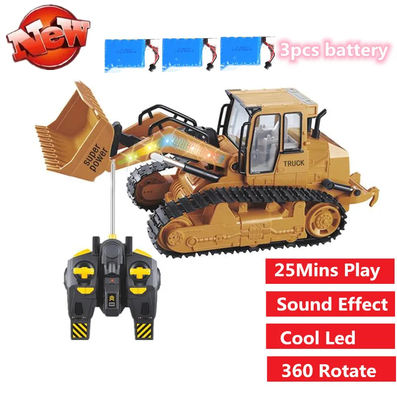 Bulldozer Dumper Tractor Rc Truck Engineering Vehical Escavatore Spingere Il Suolo Con Musica Leggera 25 Minuti Gioca Rc Dump Car Toys Regali